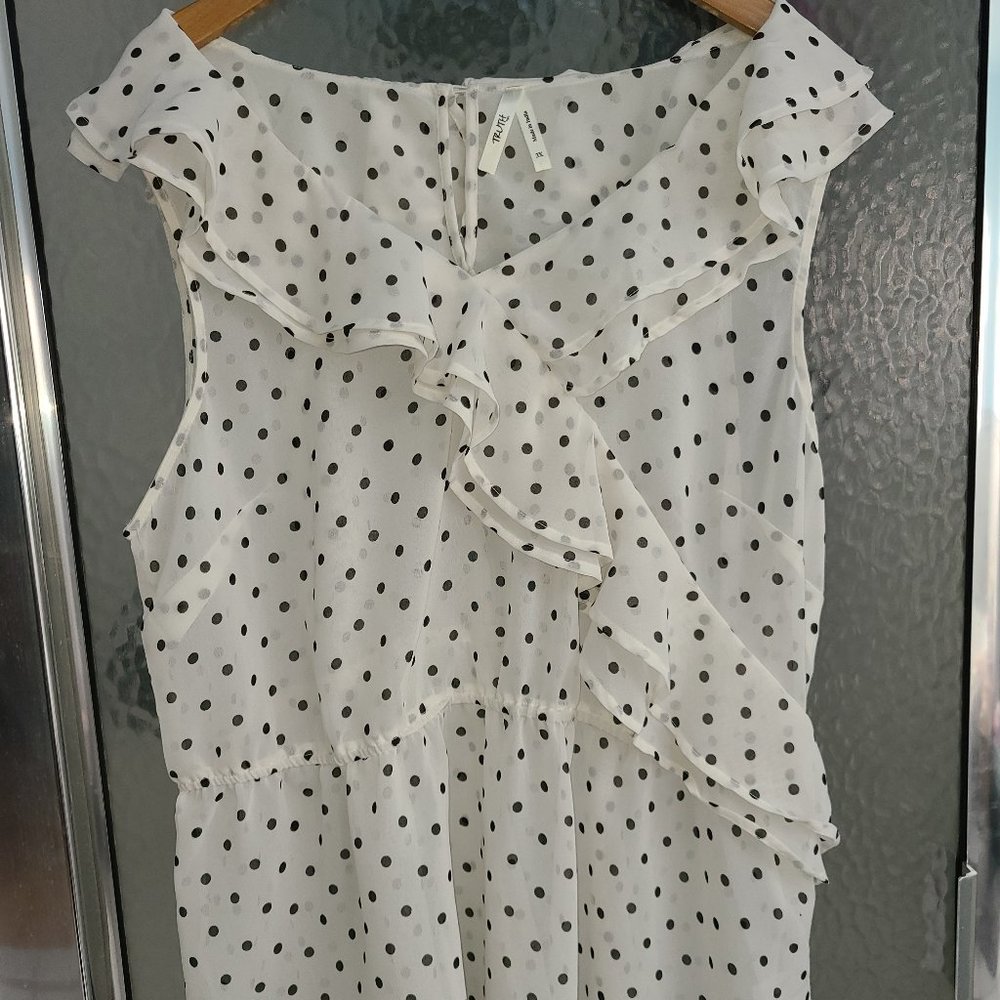 NWOT White and Black Polka Dot Chiffon Top 3X